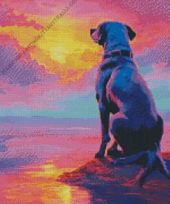 Dog At Sunset Diamond Painting