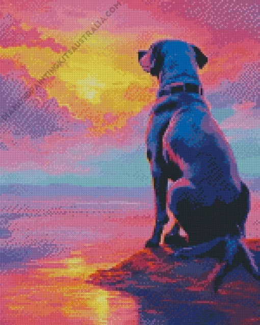 Dog At Sunset Diamond Painting