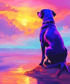 Dog At Sunset Diamond Painting