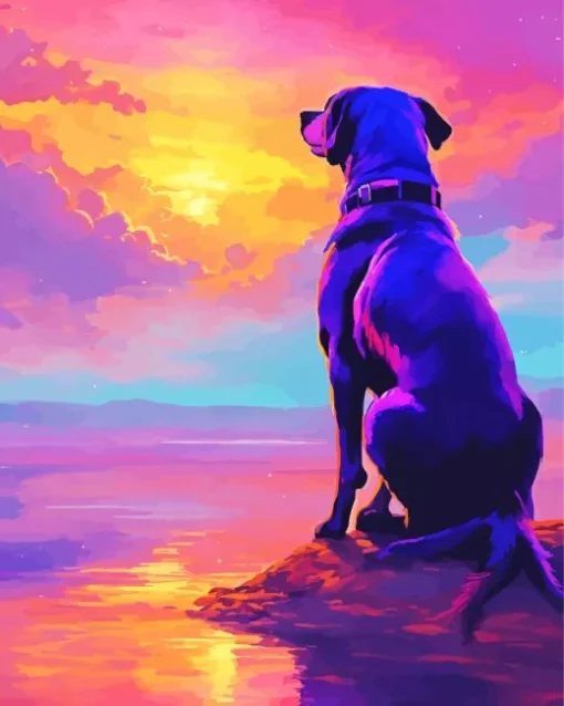 Dog At Sunset Diamond Painting