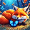 Fox And Butterflies Diamond Painting