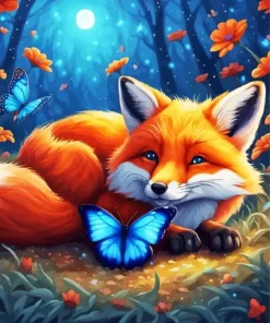 Fox And Butterflies Diamond Painting