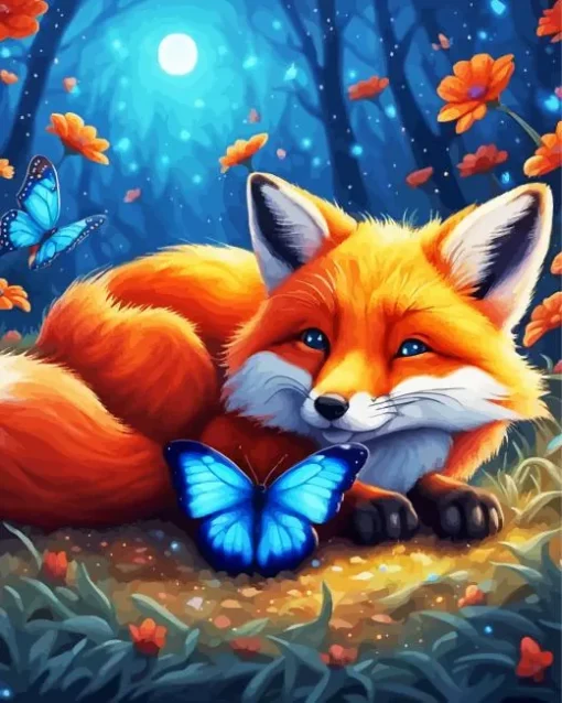 Fox And Butterflies Diamond Painting