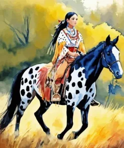 Girl Riding Black Appaloosa Diamond Painting