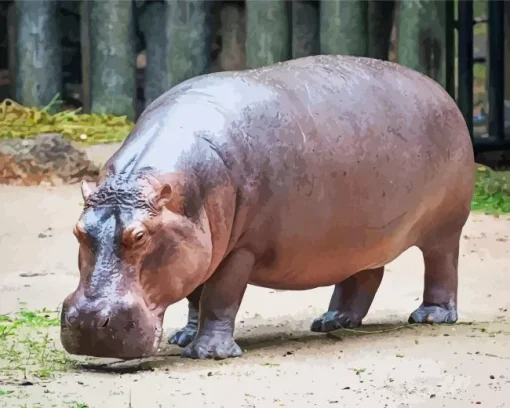 Gray Hippopotamus Diamond Painting