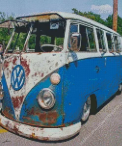 Old Blue Mini Van Diamond Painting