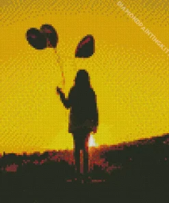 Silhouette Girl With Balloons Diamond Painting