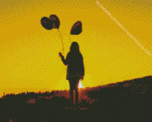 Silhouette Girl With Balloons Diamond Painting