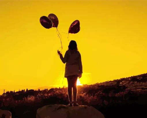 Silhouette Girl With Balloons Diamond Painting