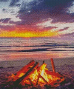 Sea Bonfire At Sunset Diamond Painting