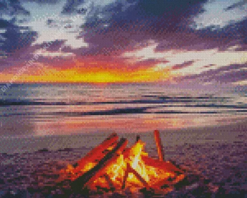 Sea Bonfire At Sunset Diamond Painting