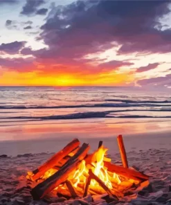 Sea Bonfire At Sunset Diamond Painting