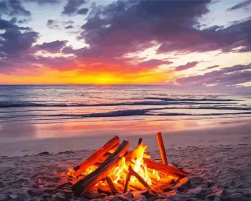 Sea Bonfire At Sunset Diamond Painting