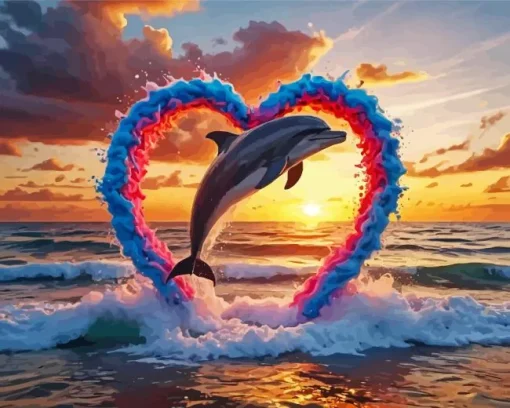 Aesthetic Dolphin Heart Diamond Painting