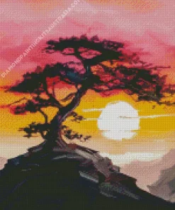 Bonsai Tree At Sunset Diamond Painting