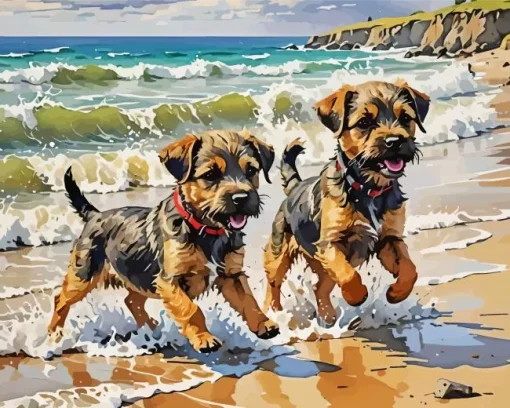 Border Terrier In The Beach Diamond Painting