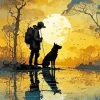 Boy And Dog Silhouette Diamond Painting