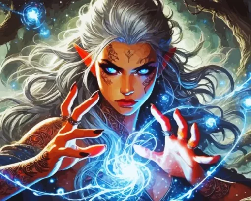 Dnd Girl With Spells Diamond Painting