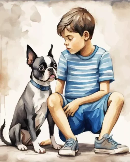 Dog And Boy Diamond Painting