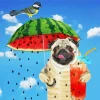 Dog Holding Watermelon Umbrella Diamond Painting