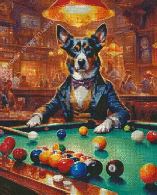 Dog Playing Pool Diamond Painting