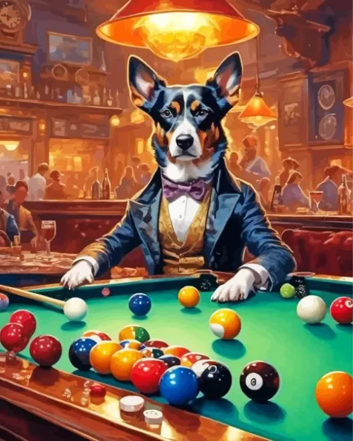 Dog Playing Pool Diamond Painting