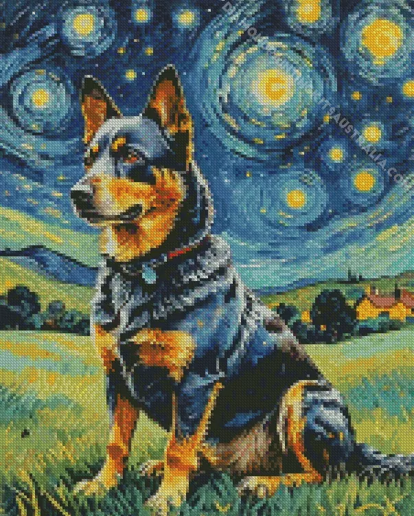 dog starry night art Diamond With Numbers
