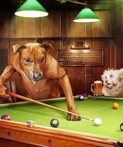 Dogs Around Pool Table Art Diamond Painting