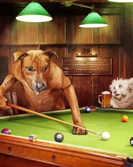 Dogs Around Pool Table Art Diamond Painting