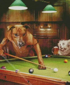 Dogs Around Pool Table Art Diamond Painting