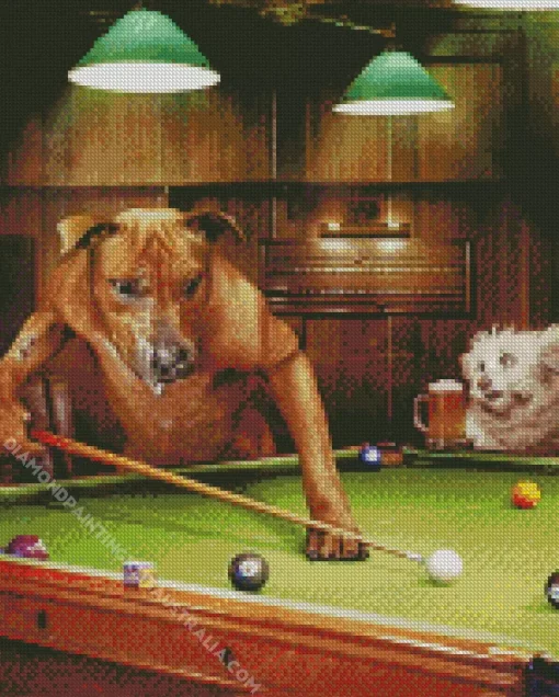 Dogs Around Pool Table Art Diamond Painting