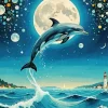 Dolphin And Moon Art Diamond Painting