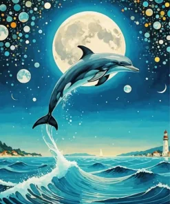 Dolphin And Moon Art Diamond Painting