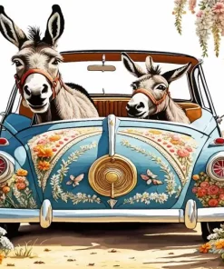Donkeys And Flowers Diamond Painting