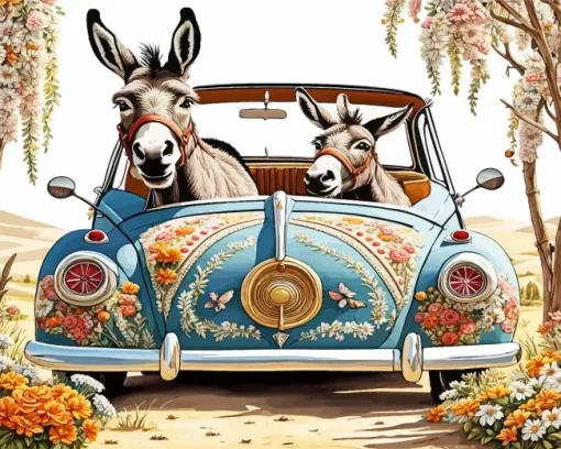 Donkeys And Flowers Diamond Painting