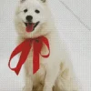 White Dog With Red Bow Diamond Painting