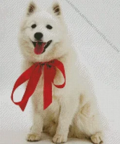 White Dog With Red Bow Diamond Painting