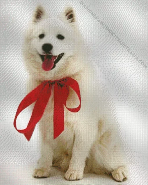 White Dog With Red Bow Diamond Painting