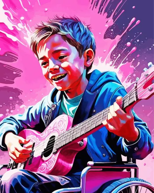 Boy holding guitar art Diamond By Numbers Boy Holding Guitar Art Diamond Painting