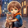 Cute Boy Hugging Cat Diamond Painting