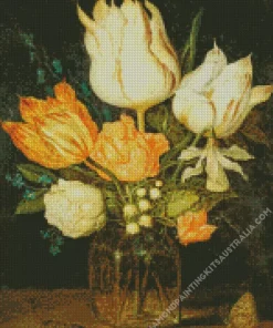 Flowers In A Square Glass Vase Diamond Painting