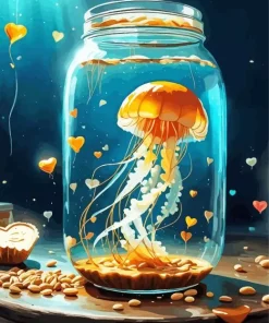 Golden Jellyfish In Bottle Diamond Painting