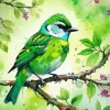 Green Bird On Branch Diamond Painting