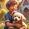 Happy Boy Hugging Dog Diamond Painting