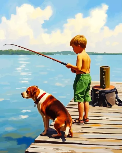 Little boy fishing Diamond Paints Little Boy Fishing Diamond Painting