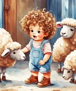 Little Boy With Sheep Diamond Painting