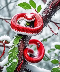 Red Snake On Branch Diamond Painting