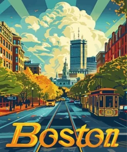 Vintage Boston City Poster Diamond Painting