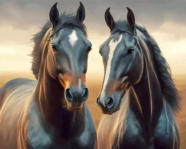 black arabian horses Diamond With Numbers Black Arabian Horses Diamond Painting