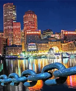 Boston Skyline At Night Diamond Painting